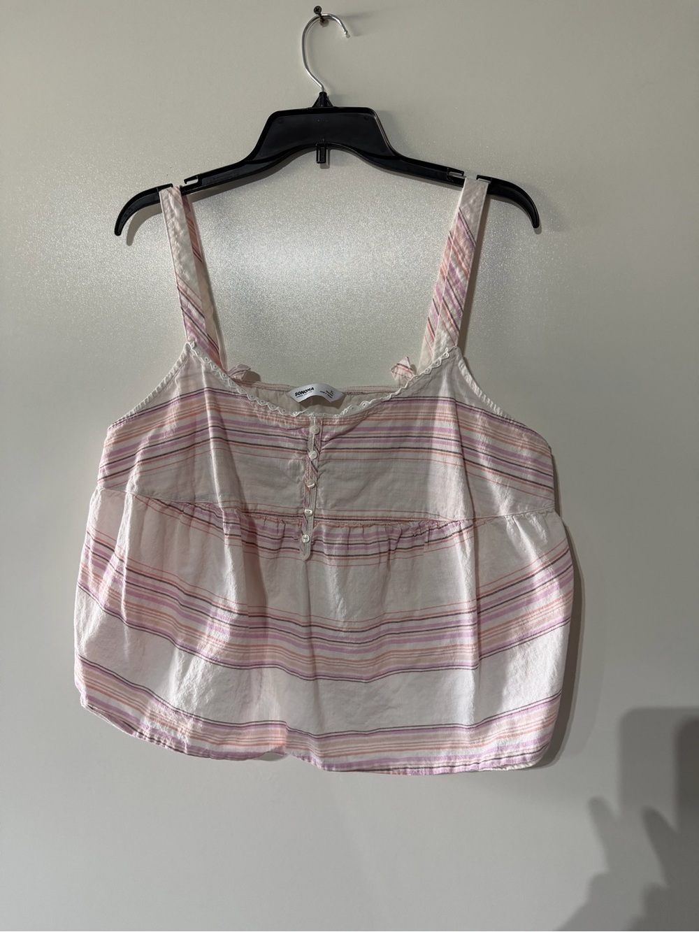 Soft Pink Striped Cotton Camisole with Button Front